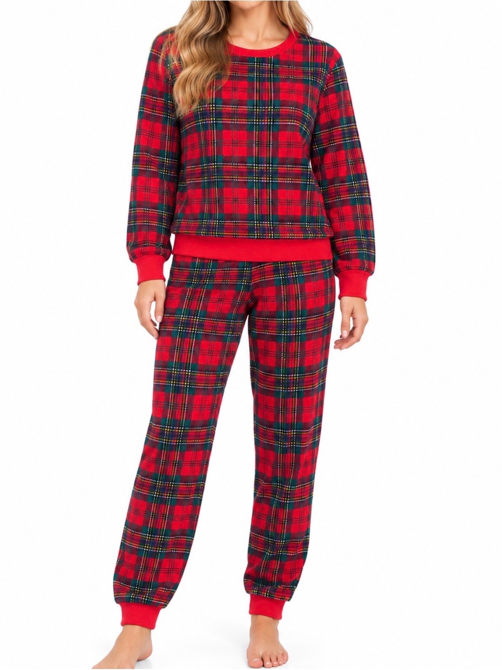 Womenβs Red Tartan Plaid 2 Piece Christmas Pajama Lounge Set Holiday PJs SZ LG